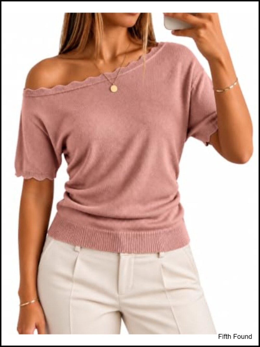 Off the Shoulder Short Sleeve Knit Sweater Top Ruched Waist